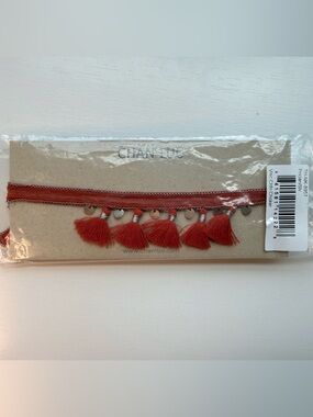 CHAN LUU Crimson Red Silver Tassel Choker Necklace with Coin Accents